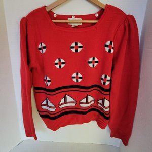 Vintage Bechamel Womens Nautical Red Blue White Sweater Boats L